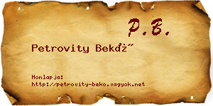 Petrovity Bekő névjegykártya